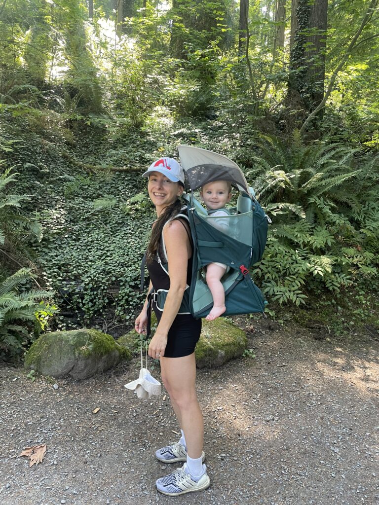 burnaby mountain hike with baby in osprey hiking backpack